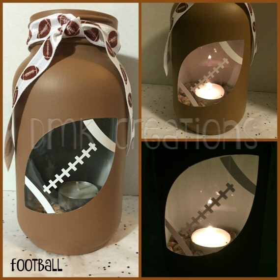 Football Painted Mason Jar Tea Light Candle by DMKCreationsofFL