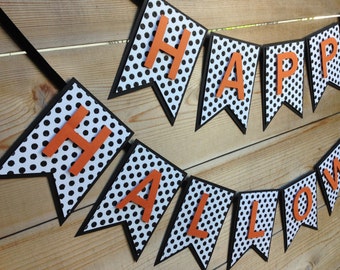 Happy Halloween Banner- Halloween Banner- Black, White and Orange Halloween Banner- Halloween Party Decorations