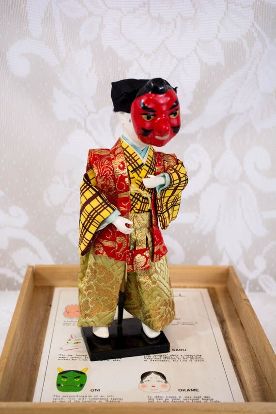 Vintage Japanese Mask Dance Doll Hyottoko Tengu Kitsune