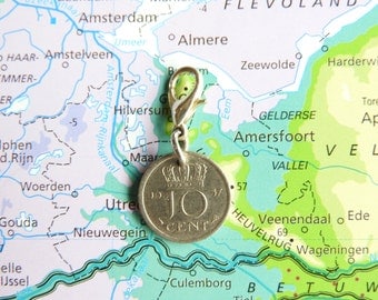 Netherlands Dutch coin charm dime / dubbeltje birth year 1950 - 1951 - 1952 - 1953 - 1954 - 1955 - 1956 - 1957 - 1958 - 1959 pendant