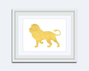 golden lion Print - Lion printable - Lion art print - Printable kids gift - faux gold print - children room art - Printable Art - Safari Art