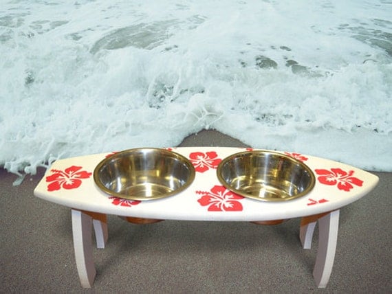 Surfboard Dog Feeder, Surfboard Elevated Feeder for Dogs, Beach Themed Dog Bowl, Beach Dog Feeder, Elevated Dog Feeder, Dog Feeding Station