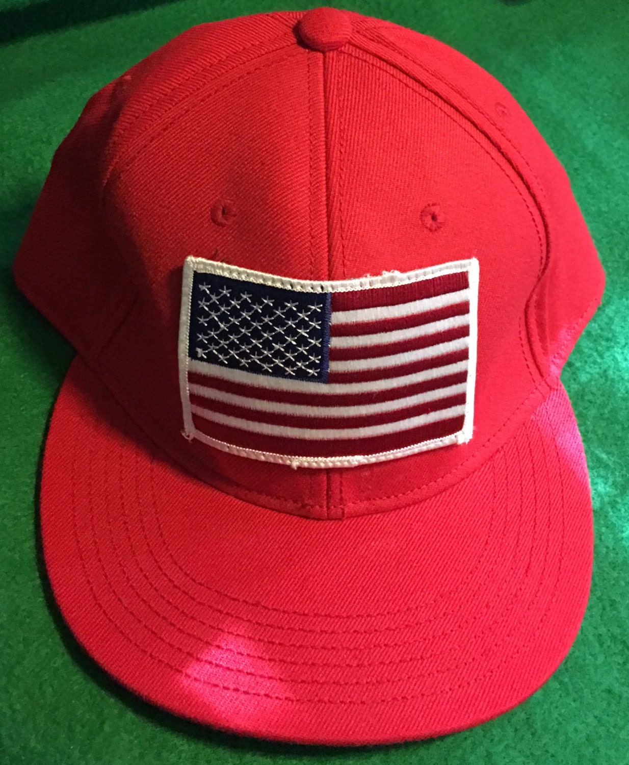 Handmade American Flag Fitted Cap Size 7 & 3/4