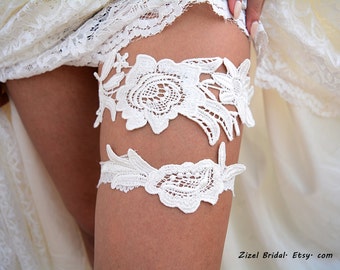 Off White Garter, Wedding Garters, Lace Garters, Bridal garters, Garter Sets, Bridal Accessories, Flower Garters, Wedding garter Belt