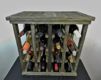 Free Standing Rustic Wine Rack Made of Historic Pennsylvania Reclaimed Barn Wood - Handmade - Holds 16 bottles
