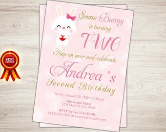 Printable Bunny Birthday Invitation. Easter Birthday Invitation. Some Bunny Invite. First Birthday Invite. Girl 1st Birthday Photo Invite