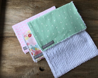 Handmade Burp Cloths, set of 3, baby items, shower gift, chenille burp cloths, baby girl gift, baby gift