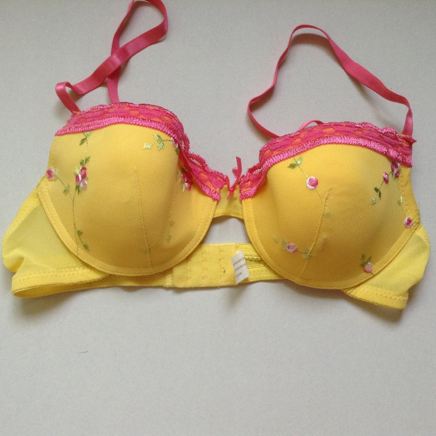 Yellow with Pink Flowers Bra Set by ShopMegsPlace on Etsy