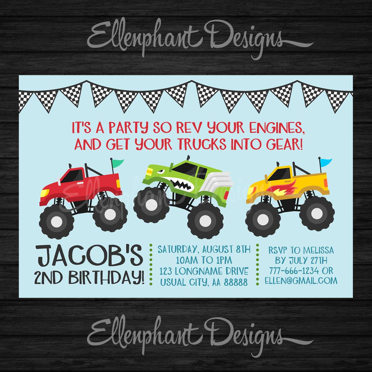 Monster Truck Birthday Invitation truck racing car 2 3