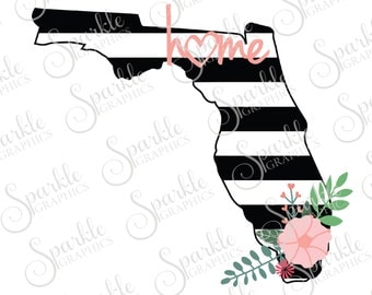 Florida Cut File Stripes Flowers Stripes State Black And White Stripes State Svg Dxf Eps Png Silhouette Cricut Cut File Commercial Use