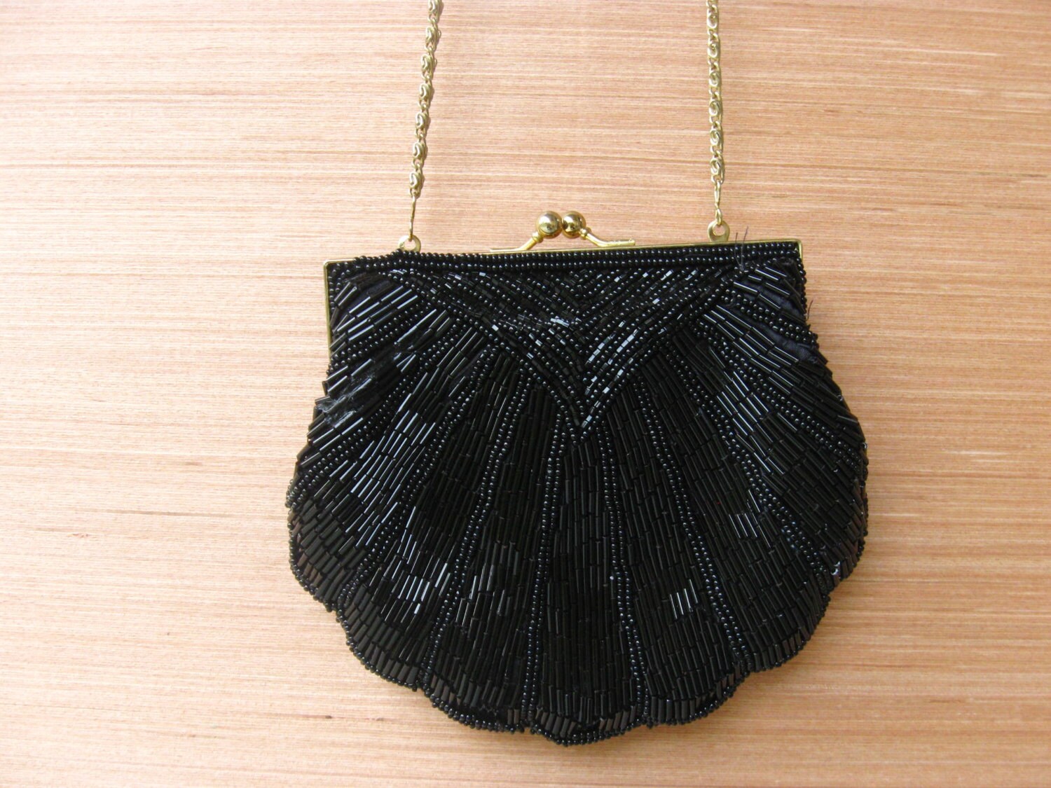 Vintage Black Beaded Purse Evening Bag Shoulder Purse