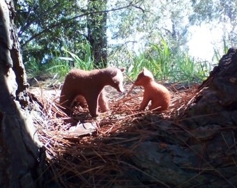 Wool felt brown bear and cub or single.