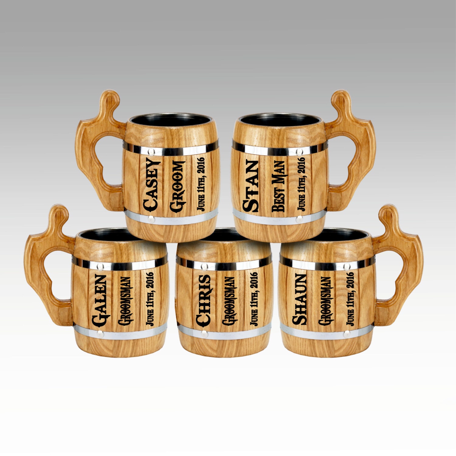 5 Personalized Wooden Beer Mug Personalized Engraved Wedding