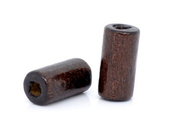 Set of 100 12 mm x 6 mm Brown wood tube beads
