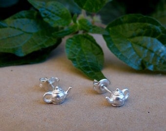 Sterling silver teapot earrings, Silver stud earrings, Tiny earrings, Gifts for her, Teapot earrings, Tiny teapot, Teapot silver earrings