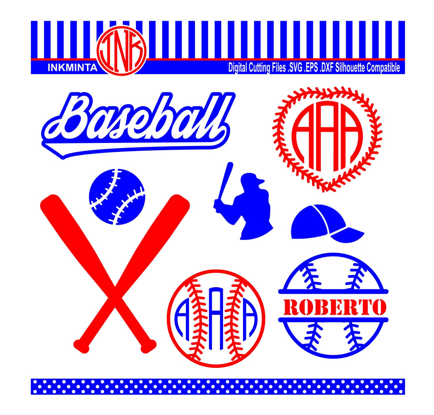 Download Baseball Monogram SVG Clip art DXF EPS files Cut