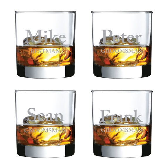 Set of 4 Engraved Personalized Whiskey Glasses Groomsmen