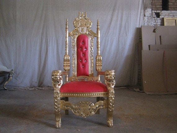 BRAND NEW Lion Queen Wedding Throne chair Ornate French in Gold Leaf & Red