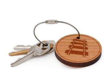 Railroad Keychain, Wood Keychain, Custom Keychain, Gift For Him or Her, Wedding Gifts, Groomsman Gifts, and Personalized