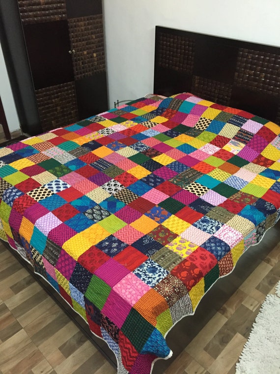 Vibrant Patchwork King Size Quilt 100 by FrillsByMadhu on Etsy