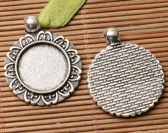 2pcs dark silver color floral rim round shaped cabochon setting in 35mm EF3139