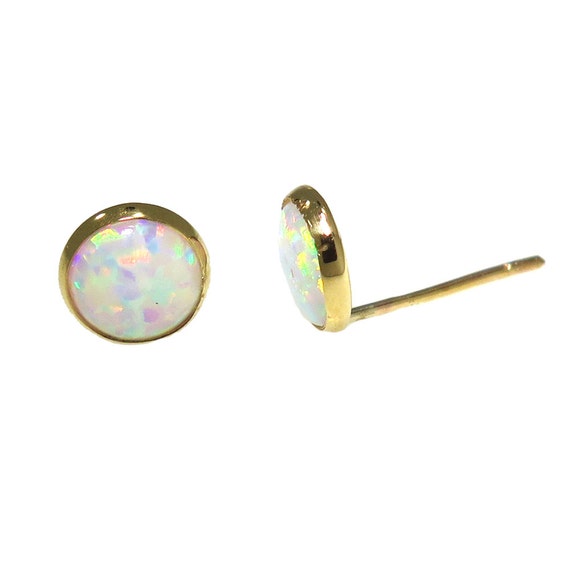 14K Opal Stud Earrings 14k Gold Earrings White Opal