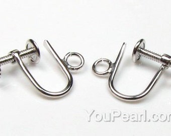 925 sterling silver screw back earring findings, no pierced pearl earrings finding, adjustable silver clip on earrings, EF1200