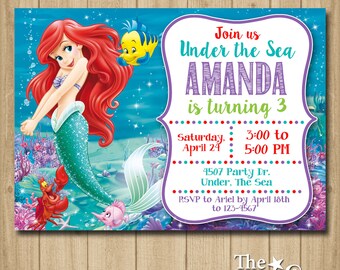 Ariel Birthday Invitation, Mermaid Invitation, Birthday Invitation, Mermaid Party Invitation, Little Mermaid Invitation