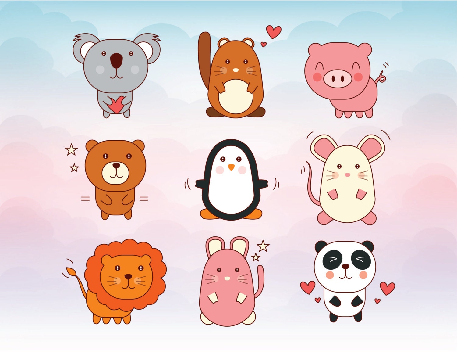 Kawaii Animals clipart Cute animals vector file in Svg Dxf Ai