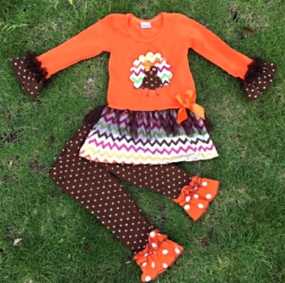 Baby Girl Outfit Orange Chevron Turkey by MoxieGirlBoutique