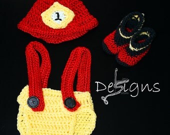Newborn Crochet Fire Fighter/Baby Hat/Photo Prop Fireman/Baby Boy/Baby Girl
