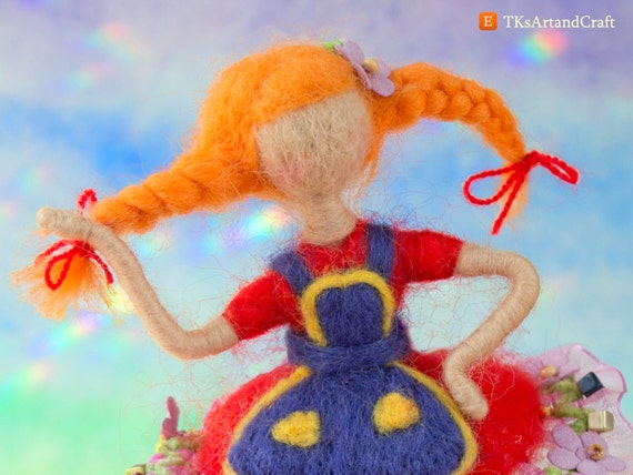 Best gift for Astrid Lindgren fans - Needle felted doll - Pippi Longstockings