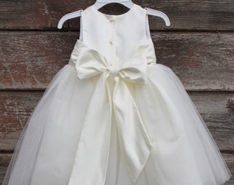 Ivory Flower Girl dress bow sash pageant petals wedding bridal children bridesmaid toddler elegant