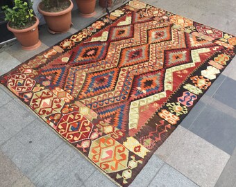 8'1x6'1 ft,Turkish kilim rug,Vintage rug carpet,248x187cm,patchwork kilim,Anatolian kilim rug,Area Rug,Decorative carpet,Bohemian Rug,K-711