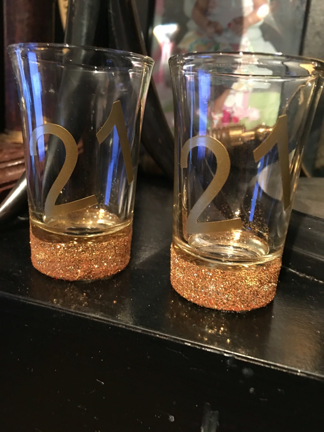 Glitter 21 Birthday Shot Glass Set of 2 All colors by 8Mermaids