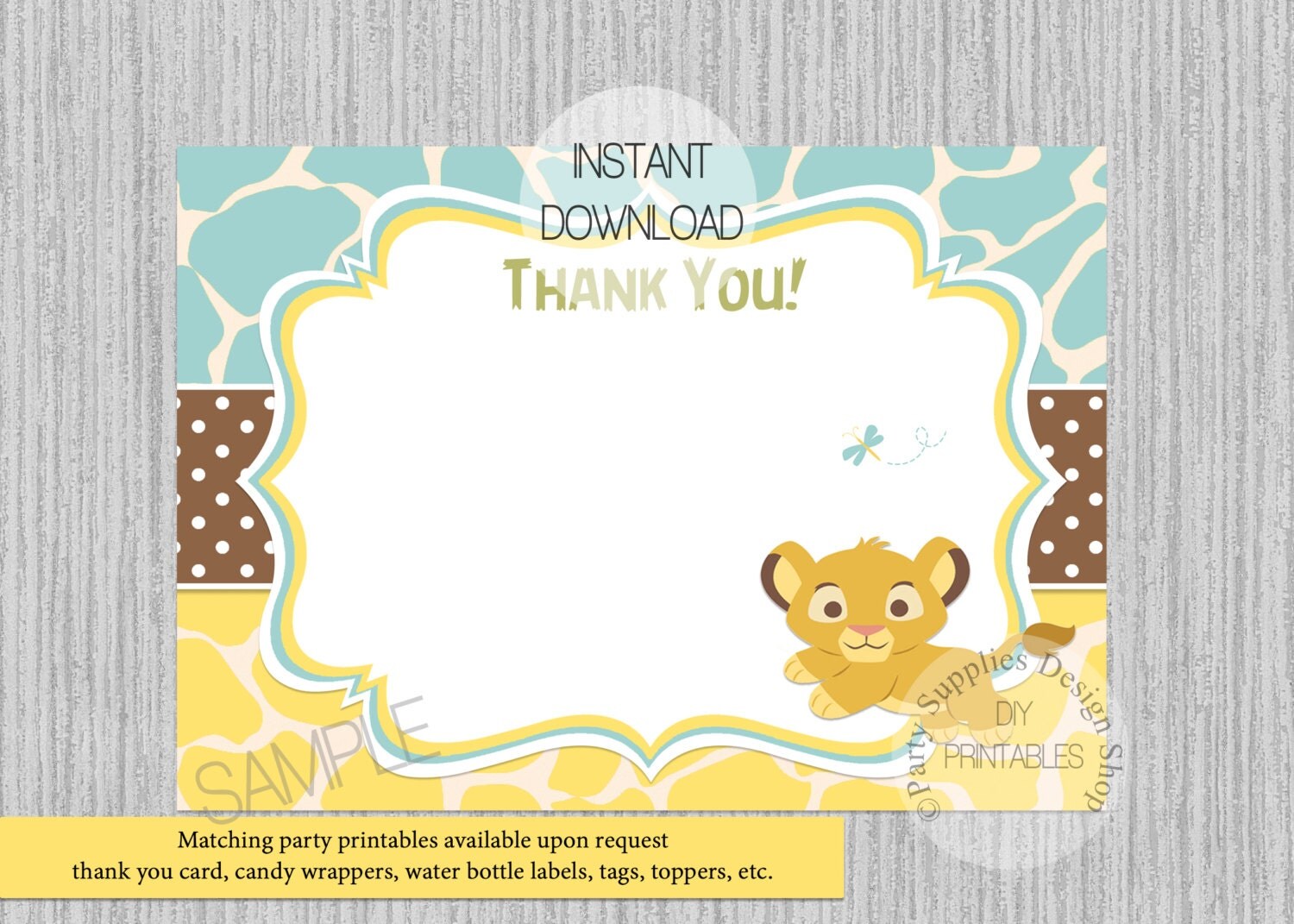 Baby Simba Lion King Baby Shower Thank You Card INSTANT