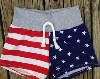 Items similar to American Flag Mid to High waisted Shorts, Stars and ...