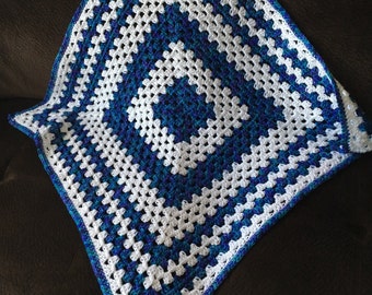 Baby blanket - Handmade crochet baby blanket in white, blue and green shades 30x30 ins