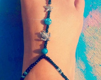 Teal and beachy shimmer barefoot sandals