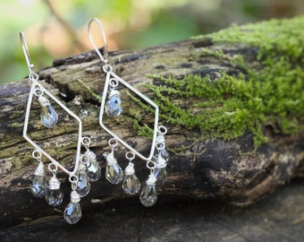 Crystal chandelier earrings with sterling silver