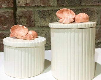 Vintage FITZ & FLOYD (2) Pink Coquille Seashell Trinket Boxes Sea Shells