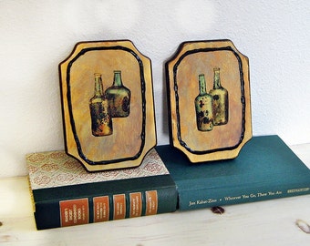 Vintage Paintings, Mid Century Modern, Small Paintings, Original Paintings, On Wood, Set of Two, Wall Art