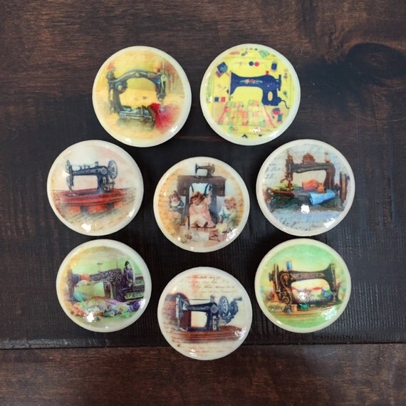 1.5 inch vintage sewing machines, knobs, drawer pulls, ivory