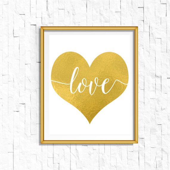 DIY PRINTABLE Gold Love Heart Sign Instant Download