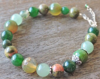 Jade, Aventurine, Unakite & Agate Beaded Gemstone Bracelet