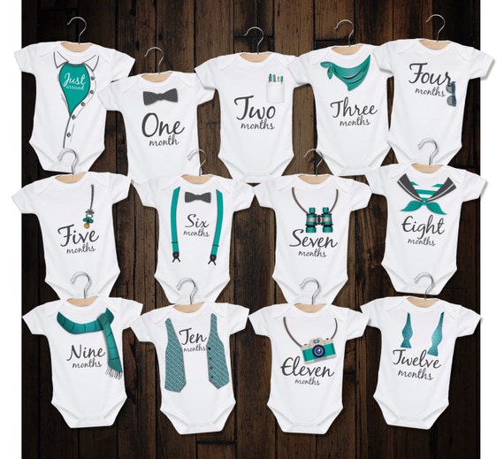 Download Monthly Bodysuits/Month By Month Rompers/Baby Boy Milestone