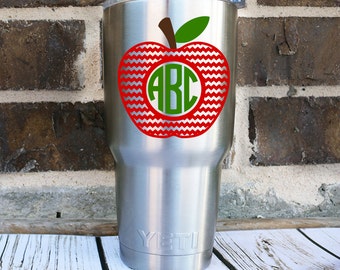 Chevron Apple Monogram Decal - Yeti Teacher Monogram Decal - Teacher Monogram Car Decal - Monogram Cup Decal - Teacher Gift Apple Monogram