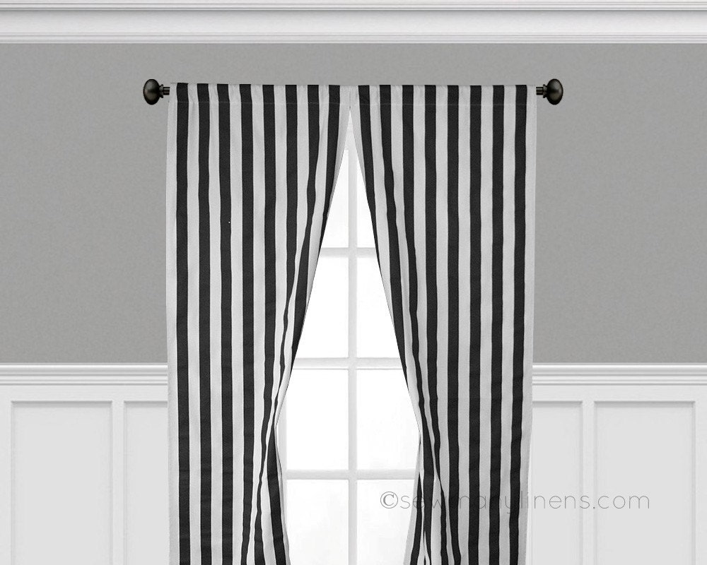 Black and White Stripe Curtain Panels Window by SewManyLinens