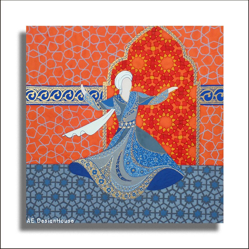 Original Painting Whirling Dervish Sufi Dance By AEDesignHouse