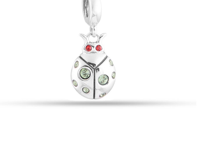 New design Ladybug Silver charm with sparkling crystals. Christmas gift idea